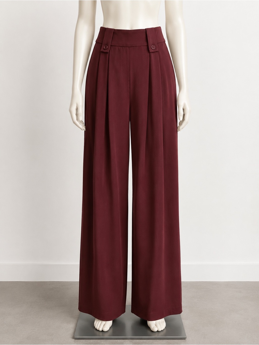 Commense High-Waist Wide Leg Pants - Burgundy